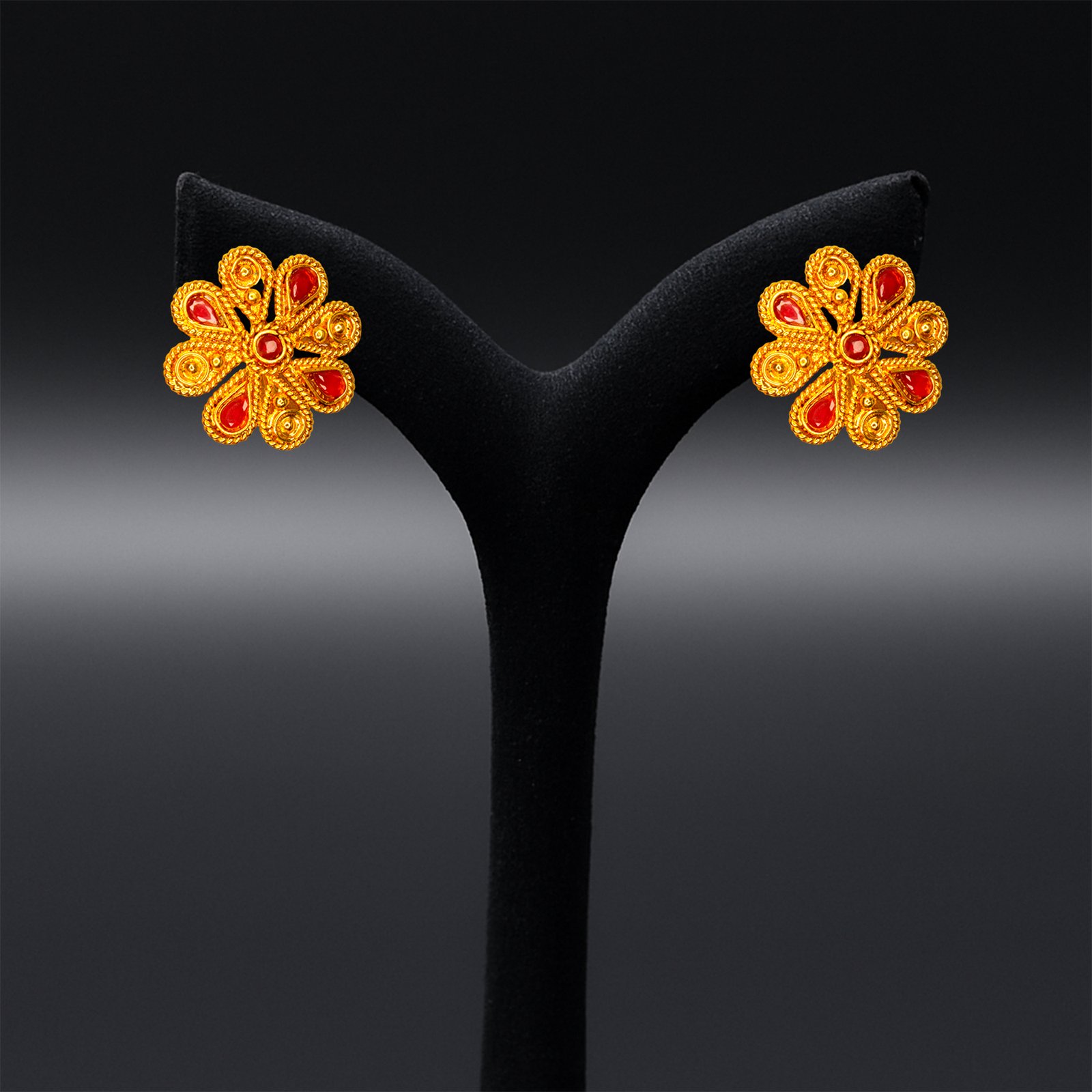 Balusha Flowered Gold-Tone & Ruby Necklace Set - Image 3