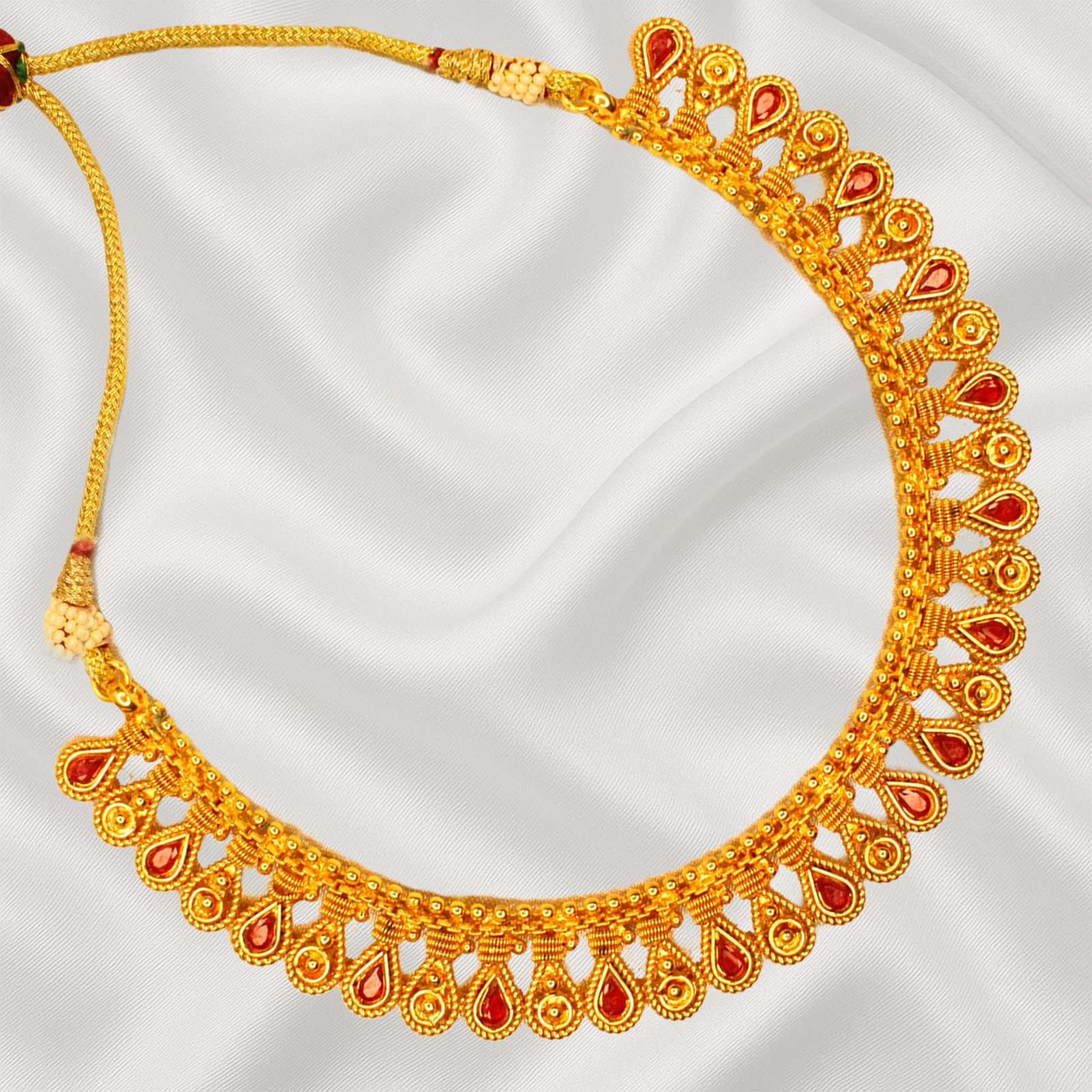Balusha Flowered Gold-Tone & Ruby Necklace Set - Image 2