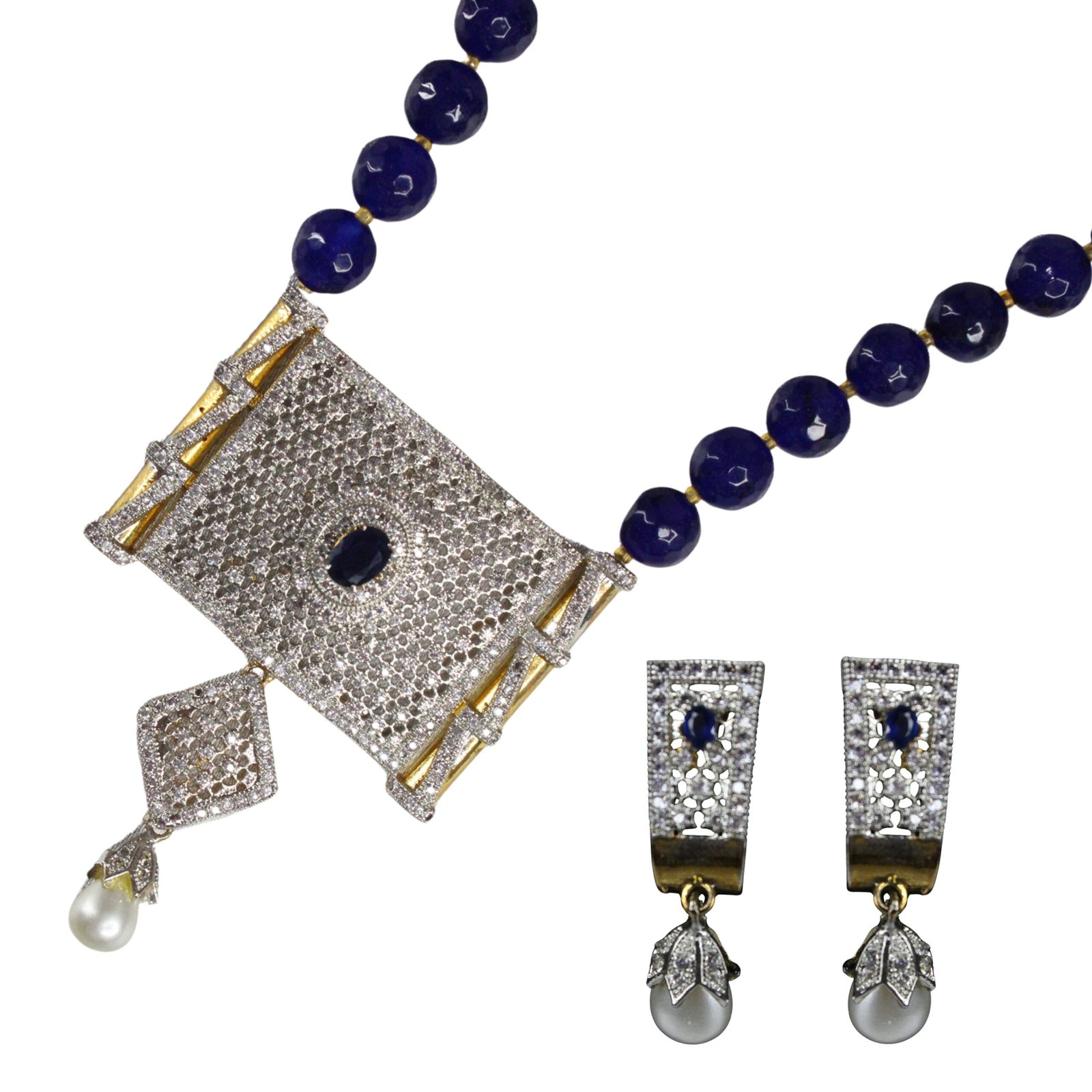 Balusha Blue Elegant Emerald and Pearl Pendant - Image 3