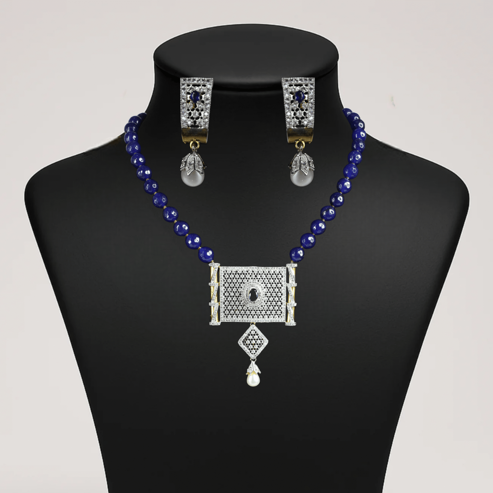 Balusha Blue Elegant Emerald and Pearl Pendant