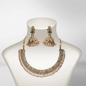 Balusha Salmon Glow Antique Jhumka & Choker Necklace