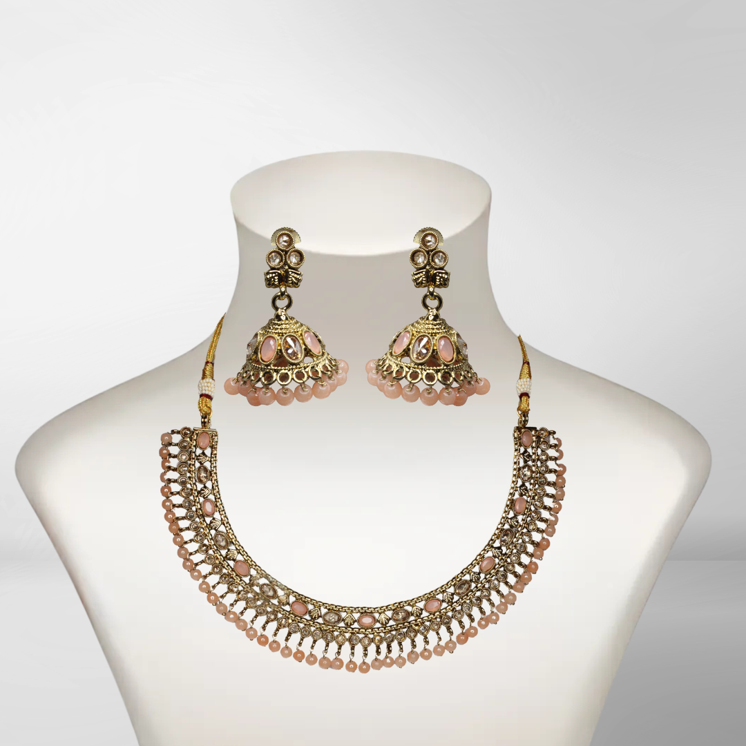 Balusha Salmon Glow Antique Jhumka & Choker Necklace