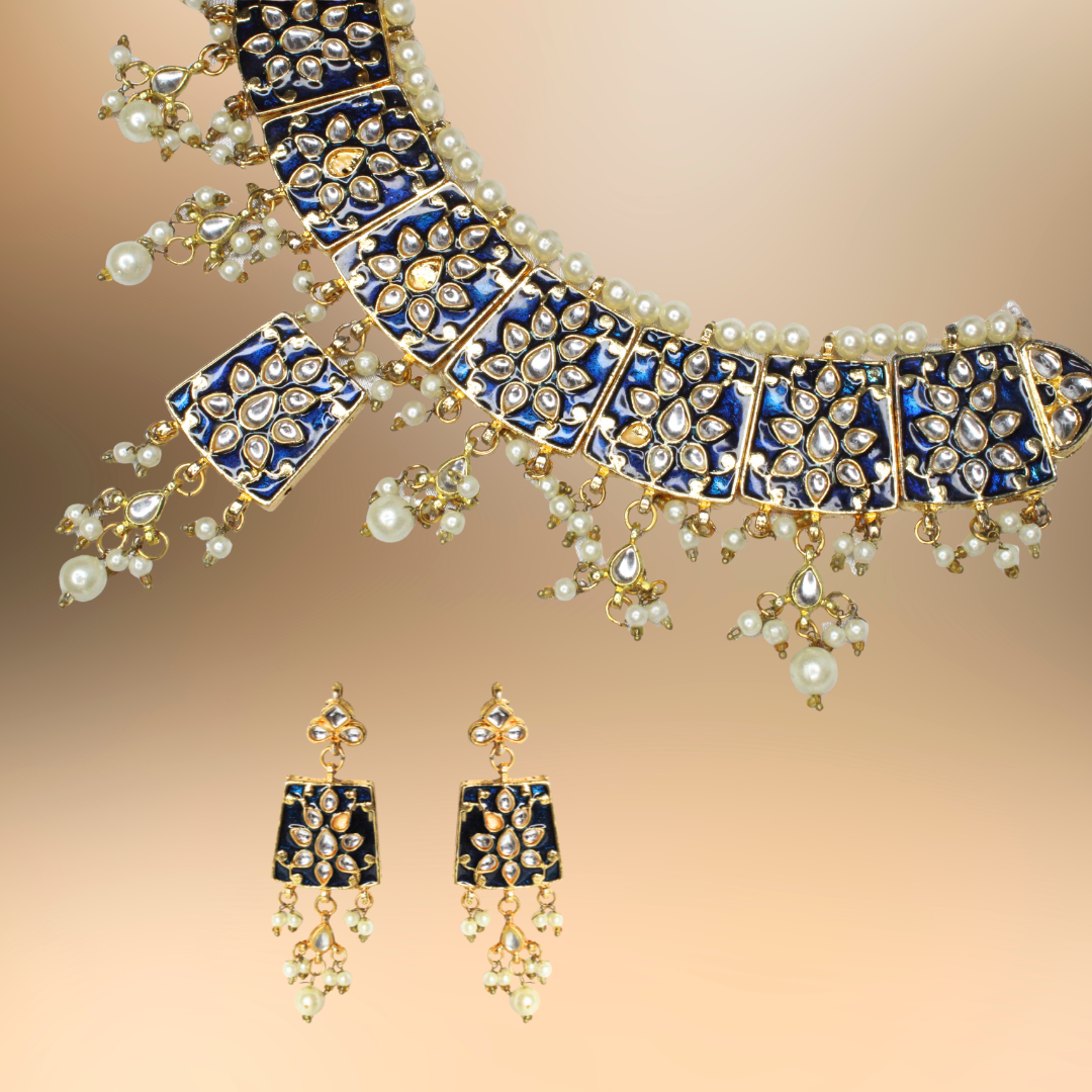 Balusha Regal Noir Kundan Necklace & Earring Set - Image 2