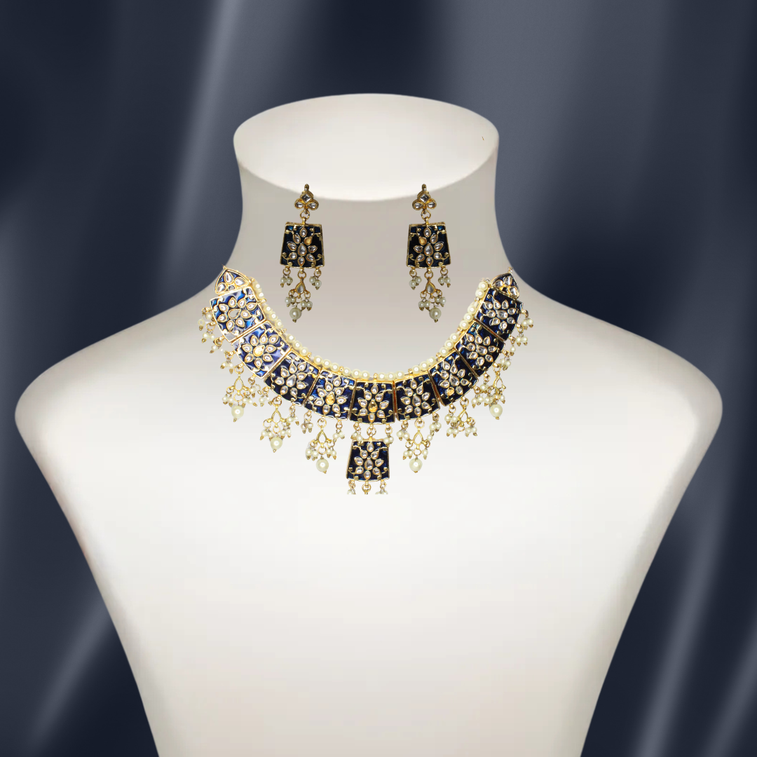 Balusha Regal Noir Kundan Necklace & Earring Set