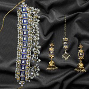 Elegant  Jhumka & Tikka and Choker Necklace with White Pearl.
