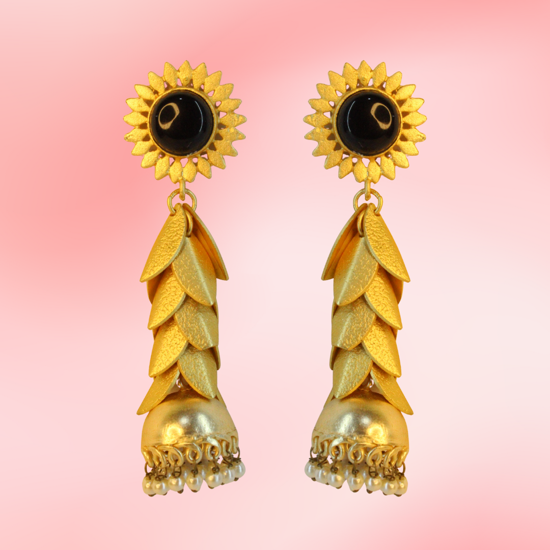 Balusha Golden Sunflower Earrings with Floral Elegance - Image 2