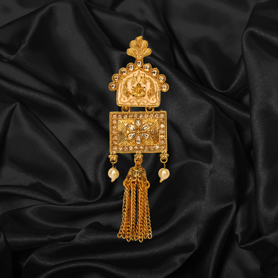 Balusha Kundan Floral Work Golden Earrings - Image 2