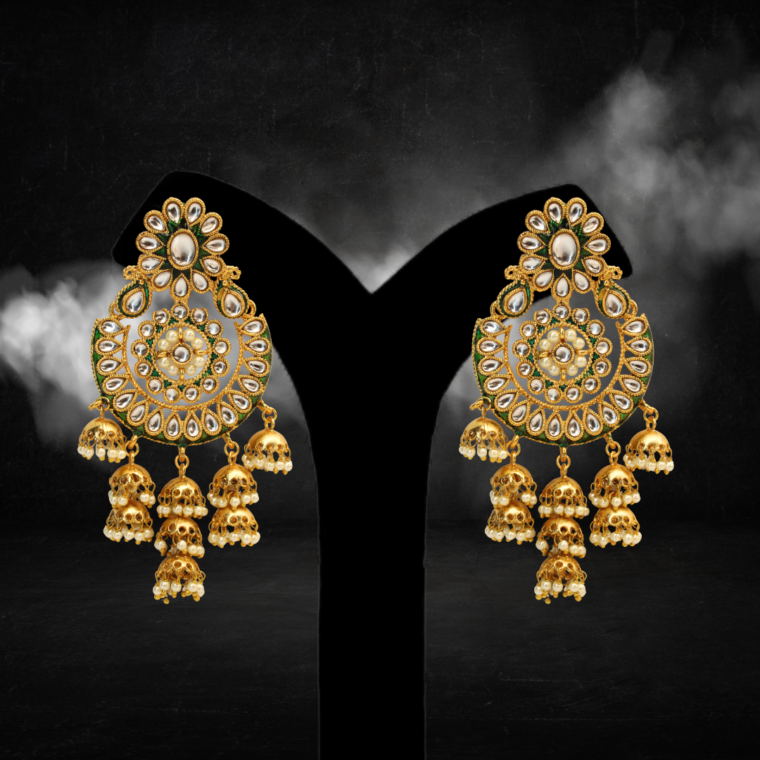 Balusha Royal Jhumkas Hanging Kundan Earrings - Image 3