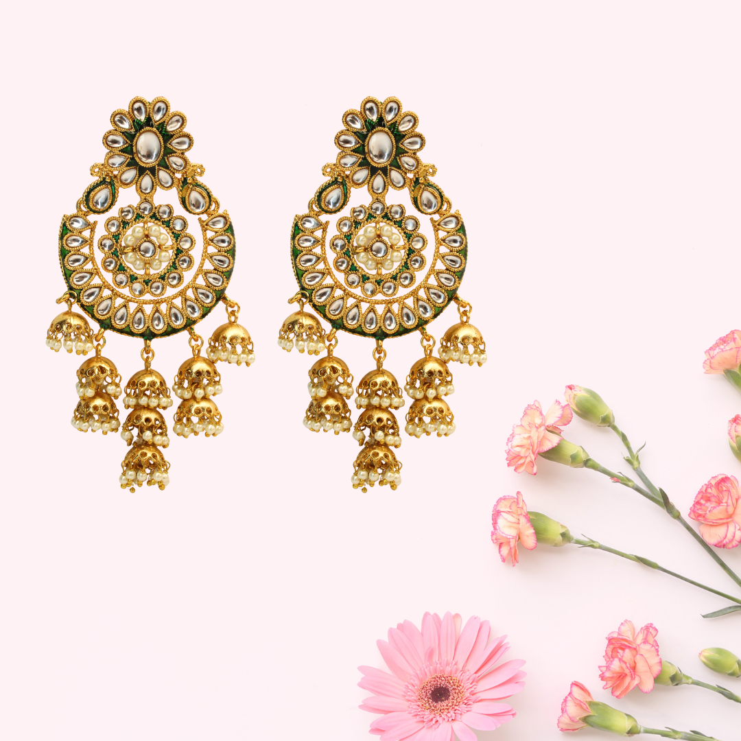 Balusha Royal Jhumkas Hanging Kundan Earrings - Image 4
