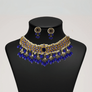 Balusha Traditional Indian Blue Choker Earrings Set