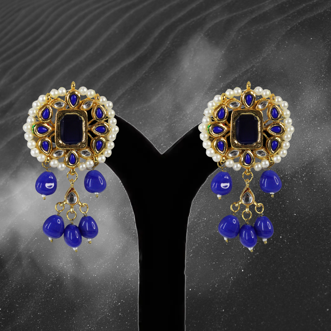 Balusha Traditional Indian Blue Choker Earrings Set - Image 2