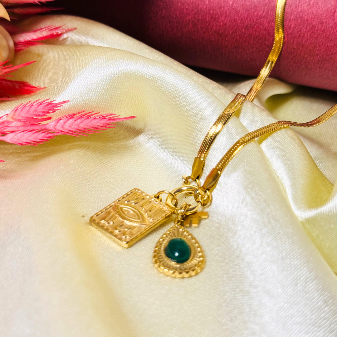 Balusha Gold Pendant With Emerald Accent