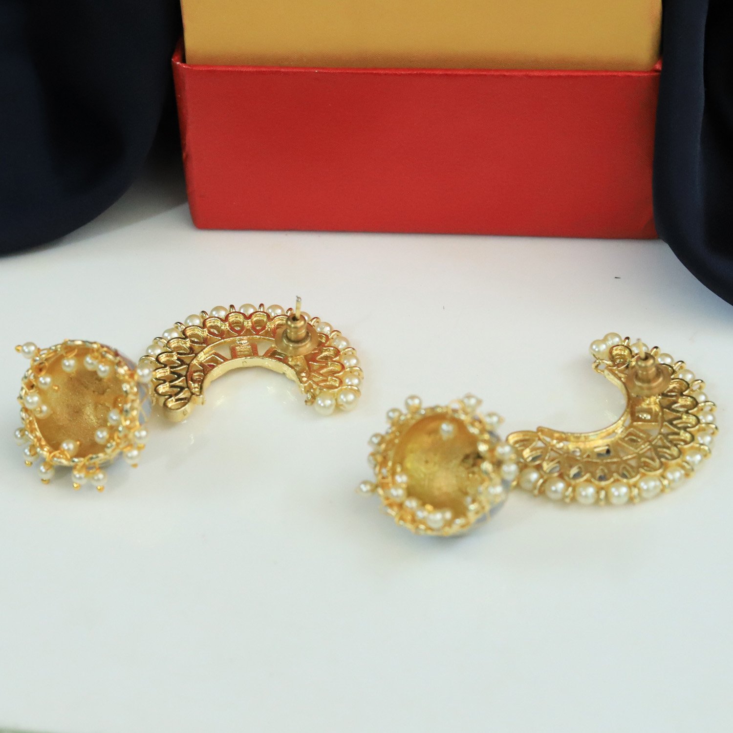 Balusha Jhumka - Grey Meenakari Dome Earrings - Image 4